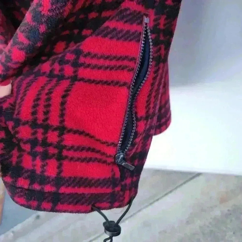 EDDIE BAUER red/black flannel  POLARTEC 1/4 zip Pullover Fleece Men Size… - Picture 4 of 7